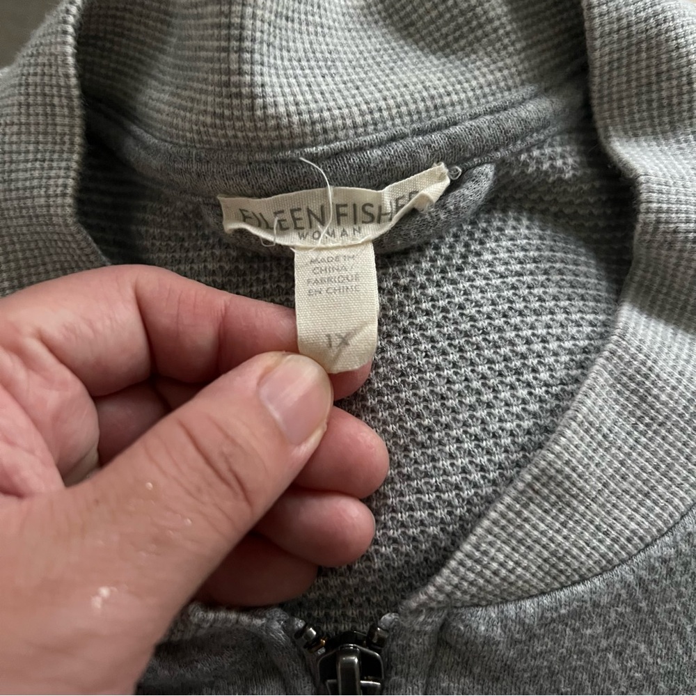 EILEEN FISHER Gray 100% Organic Cotton Knit 2-Way Zip Bomber Jacket size 1X - Picture 9 of 14